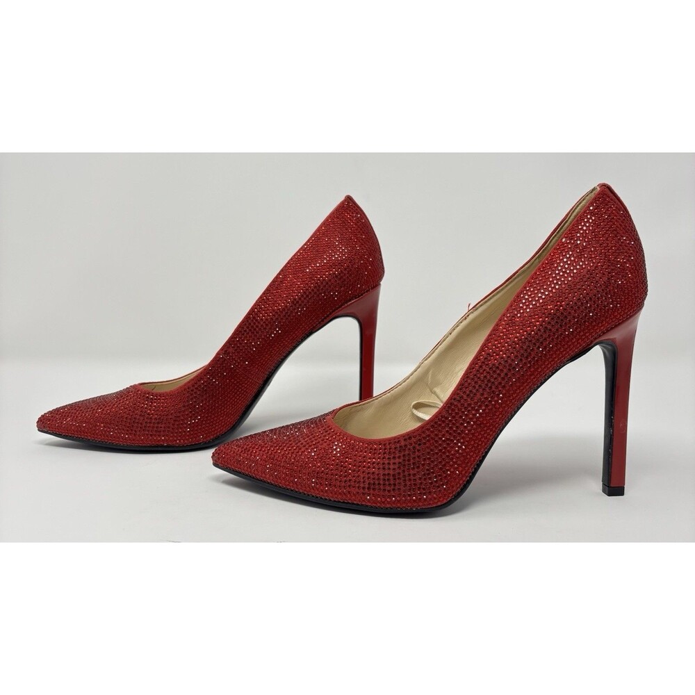 Nine West Red Color Bedazzled Rhinestone Stiletto 4" Heels Women Size 7.5 M